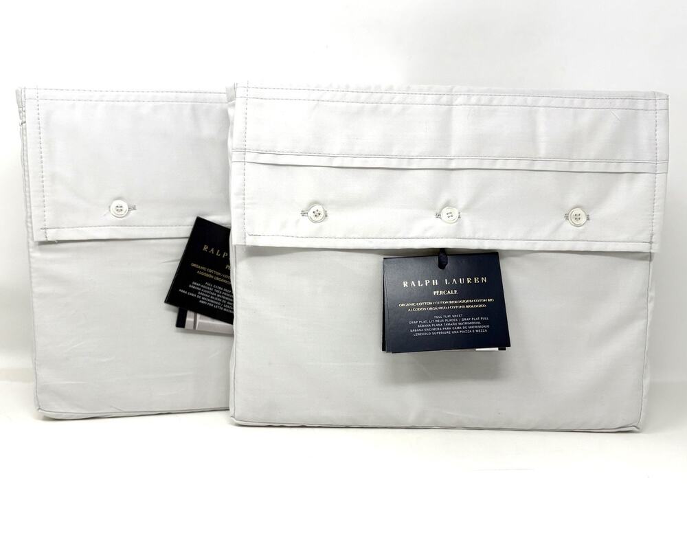 Ralph Lauren Organic Cotton Percale Full Flat Fitted Pebble Sheet Set NWT 2 Pcs